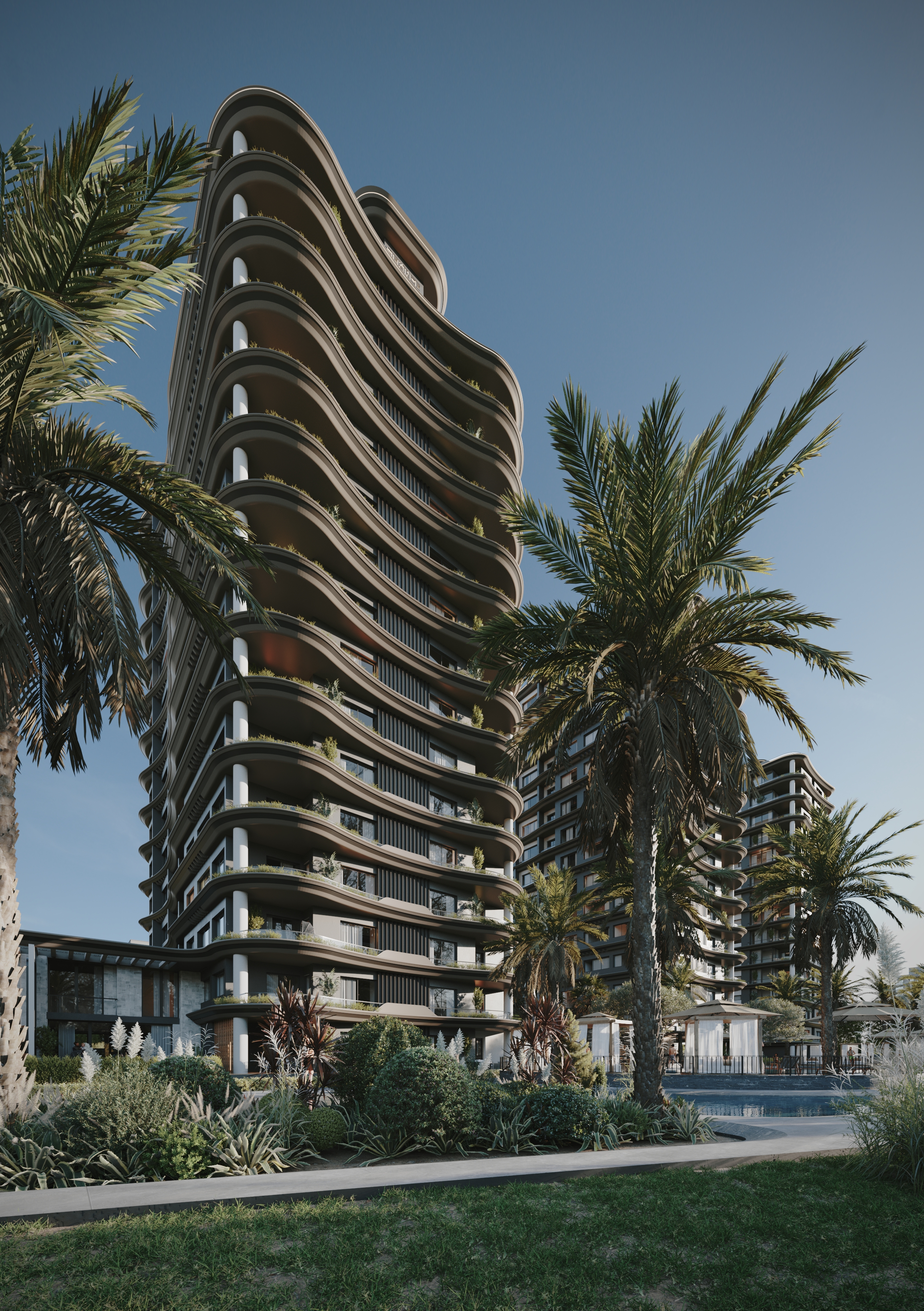 UBB Mersin Tekince Konut Kompleksi - Gündüz & Gece Aydınlatmalı Dış Cephe Görselleştirme